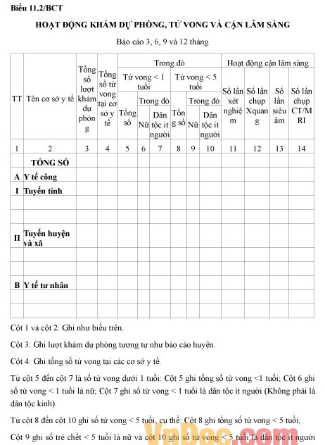 Mẫu báo cáo tình hình hoạt động khám dự phòng, tử vong và cận lâm sàng