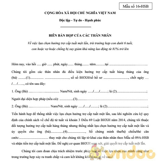 Biên bản họp của thân nhân hưởng chế độ tử tuất