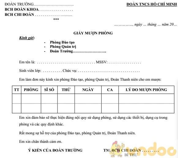 Đơn xin mượn phòng học