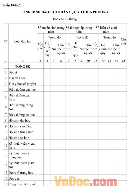 Mẫu báo cáo tình hình đào tạo nhân lực y tế địa phương