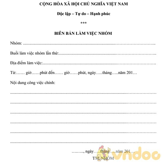 Mẫu biên bản làm việc nhóm