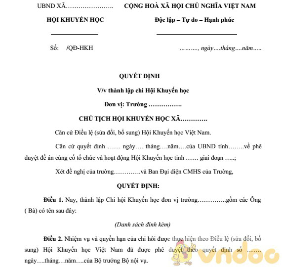 Mẫu quyết định thành lập Chi hội khuyến học nhà trường