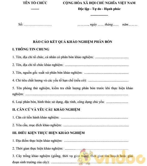 Mẫu báo cáo kết quả khảo nghiệm phân bón