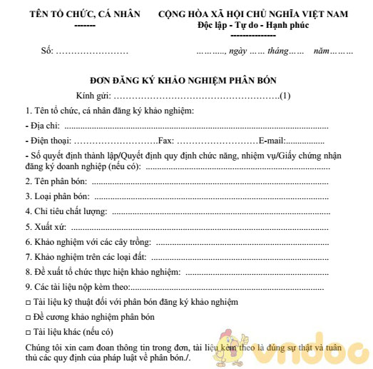 Đơn đăng ký khảo nghiệm phân bón