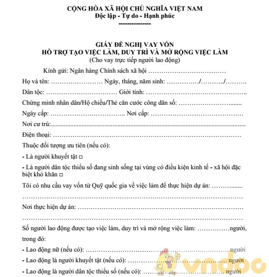 Giấy đề nghị vay vốn hỗ trợ tạo việc làm duy trì và mở rộng việc làm