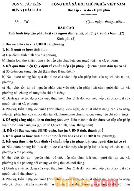 Mẫu báo cáo về tình hình tiếp cận pháp luật của người dân