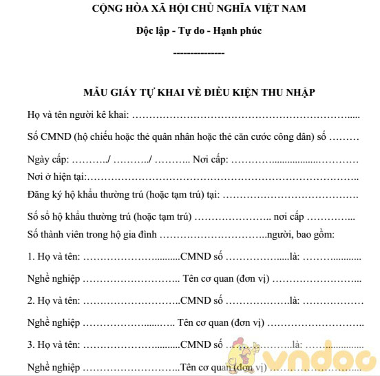 Giấy tự khai về điều kiện thu nhập