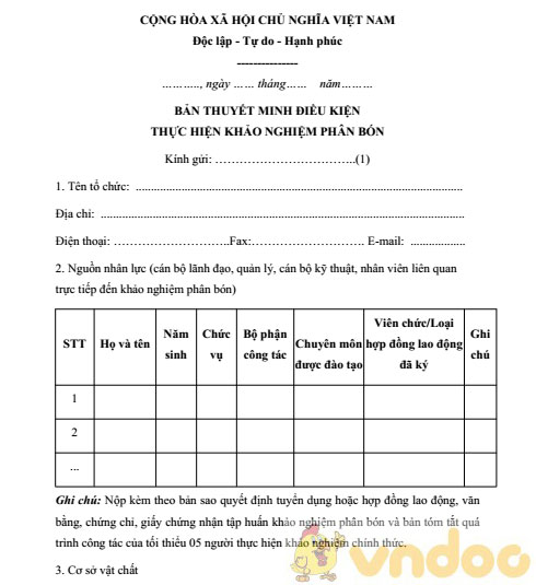 Bản thuyết minh điều kiện thực hiện khảo nghiệm phân bón