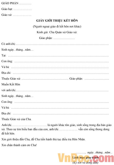 Mẫu giấy giới thiệu kết hôn
