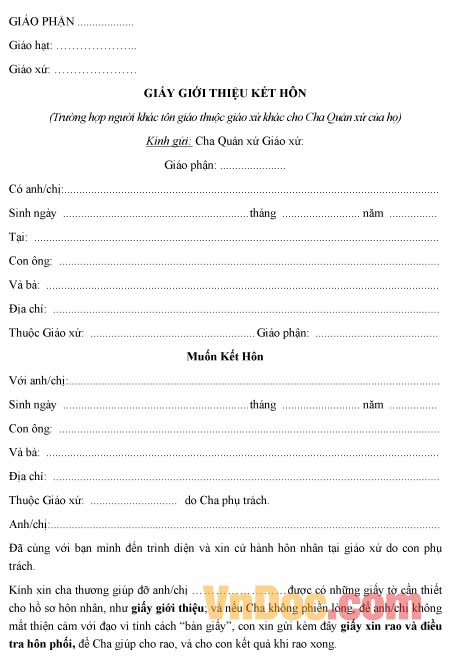 Mẫu giấy ghi chép giới thiệu kết hôn