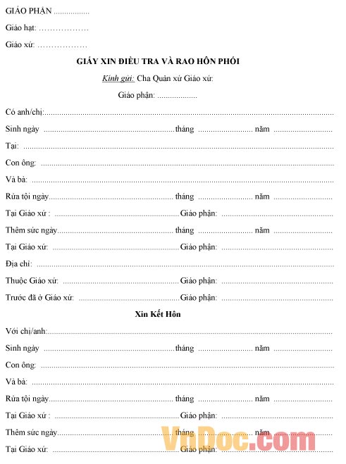 Mẫu giấy đề nghị điều tra và rao hôn phối