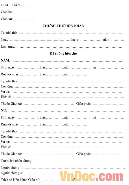 Mẫu chứng thư chứng nhận hôn nhân