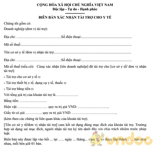 Biên bản xác nhận tài trợ cho y tế