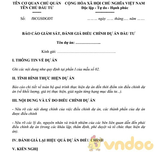 Báo cáo giám sát, đánh giá điều chỉnh dự án đầu tư