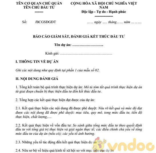 Báo cáo giám sát, đánh giá kết thúc đầu tư