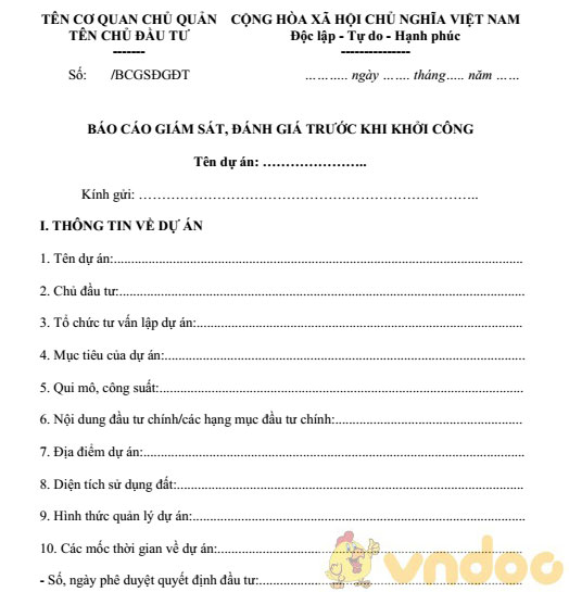 Báo cáo giám sát, đánh giá trước khi khởi công