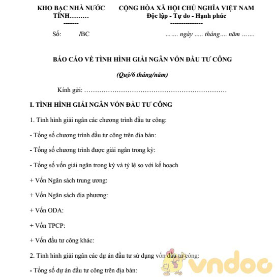 Báo cáo về tình hình giải ngân vốn đầu tư công