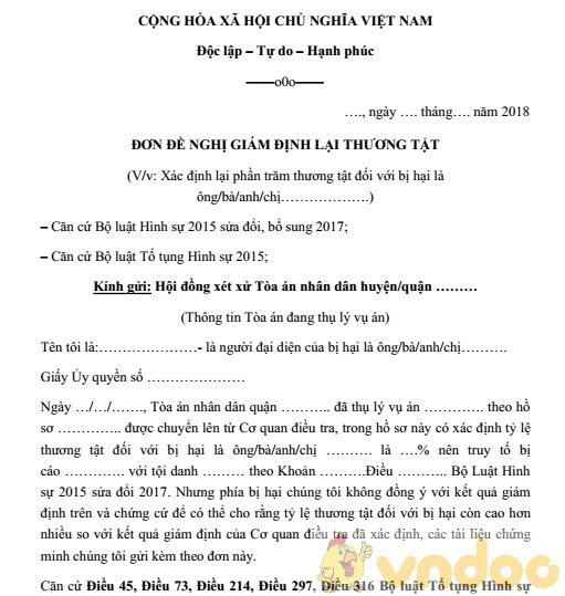 Đơn đề nghị giám định lại thương tật
