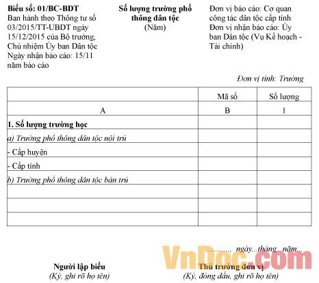 Mẫu báo cáo về số lượng trường phổ thông ở vùng dân tộc