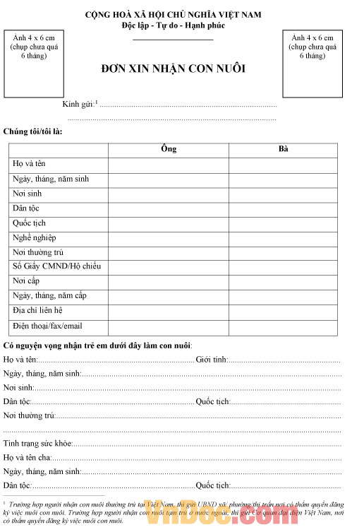 Hướng dẫn viết đơn xin nhận con nuôi