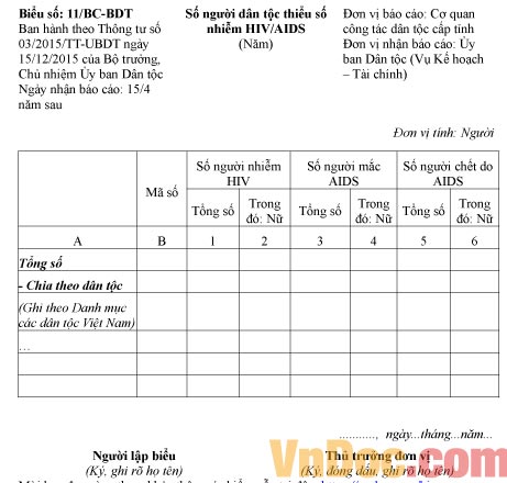 Mẫu báo cáo về số người dân tộc thiểu số nhiễm HIV/AIDS