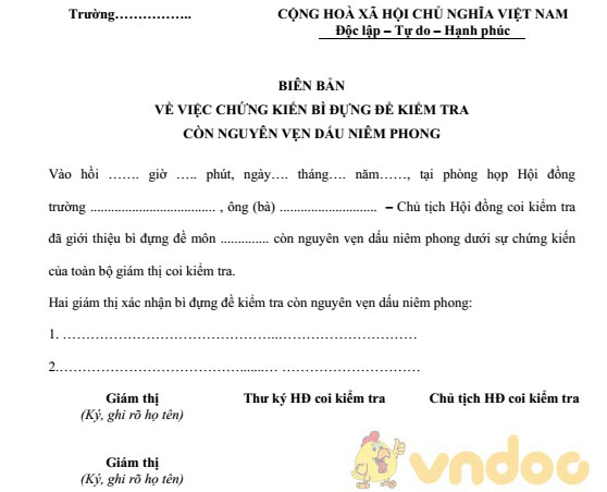 Biên bản chứng kiến bì đựng đề thi còn nguyên