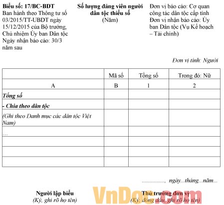 Mẫu báo cáo số lượng đảng viên là người dân tộc thiểu số
