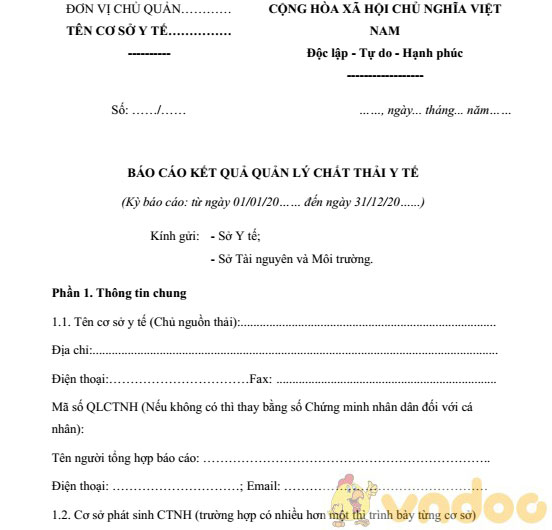 Mẫu báo cáo kết quả quản lý chất thải y tế