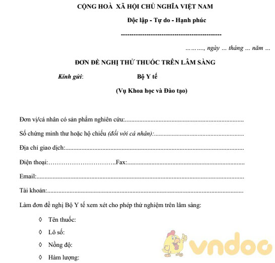 Đơn đề nghị thử thuốc trên lâm sàng