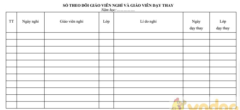 Sổ theo dõi giáo viên nghỉ và dạy thay 