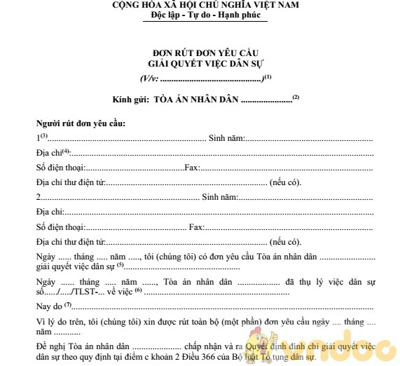 Đơn rút đơn yêu cầu giải quyết việc dân sự