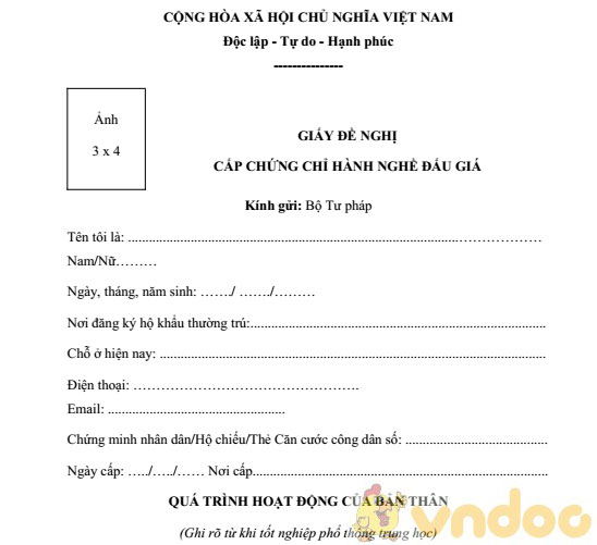 Giấy đề nghị cấp lại thẻ đấu giá viên