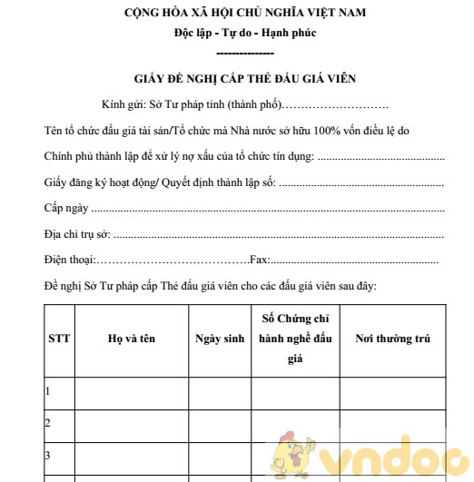Giấy đề nghị cấp thẻ đấu giá viên