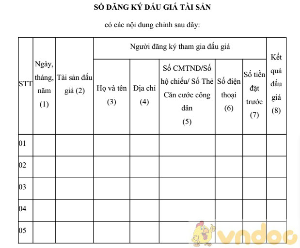 Sổ theo dõi tài sản đấu giá