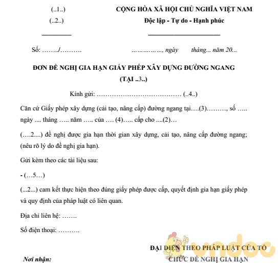 Đơn đề nghị gia hạn giấy phép xây dựng đường ngang