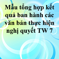 Mẫu tổng hợp kết quả ban hành các văn bản thực hiện nghị quyết TW 7 khóa X