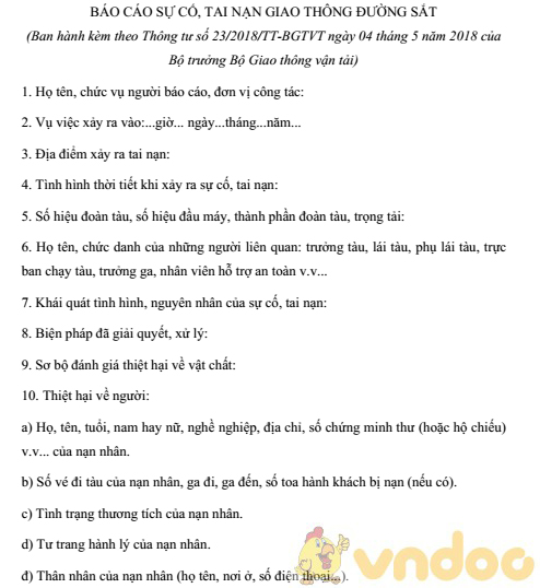 Báo cáo sự cố tai nạn giao thông đường sắt