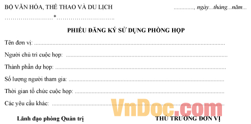 Mẫu phiếu đăng ký về việc sử dụng phòng họp