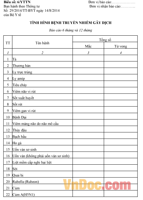 Mẫu báo cáo về tình hình bệnh truyền nhiễm gây dịch
