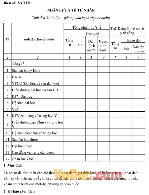 Mẫu báo cáo nhân lực y tế tư nhân