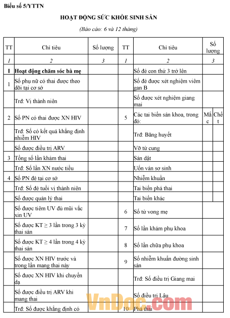 Mẫu báo cáo hoạt động sức khỏe sinh sản