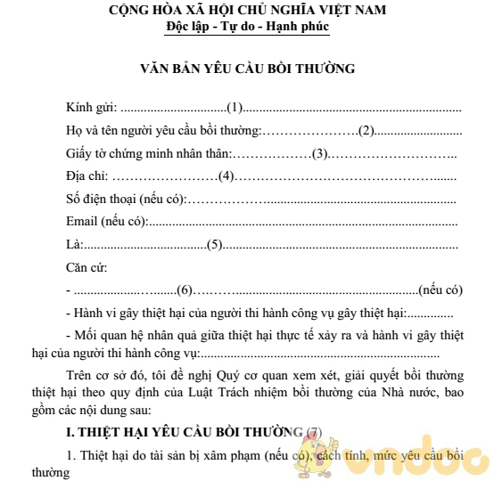  Văn bản yêu cầu bồi thường