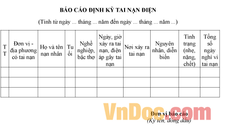 Mẫu báo cáo định kỳ về việc tai nạn điện