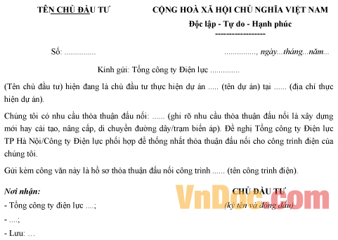 Mẫu công văn đề nghị về việc thỏa thuận đấu nối của khách hàng