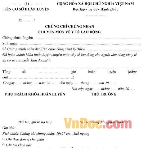 Mẫu chứng chỉ chứng nhận chuyên môn về y tế