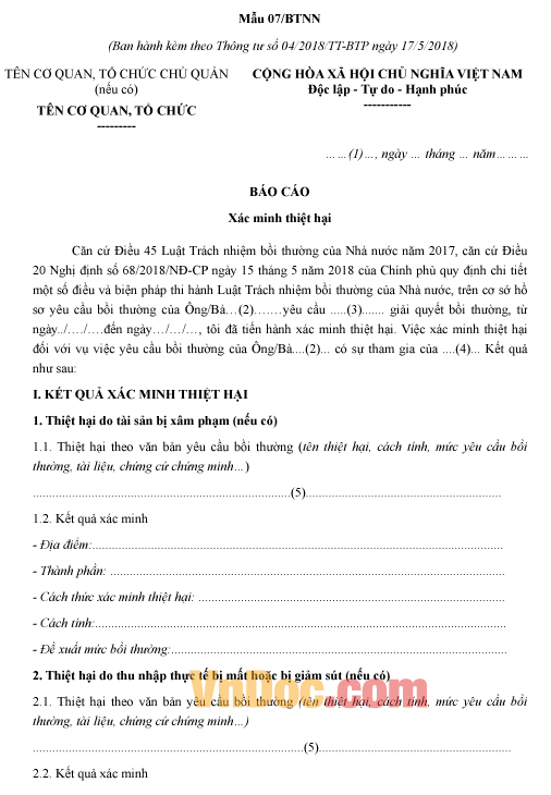 Mẫu báo cáo xác minh thiệt hại