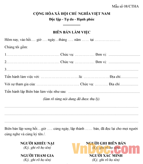 Mẫu biên bản làm việc