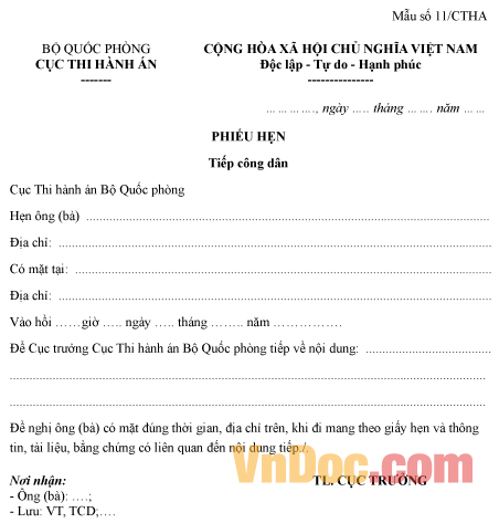 Mẫu phiếu hẹn tiếp công dân