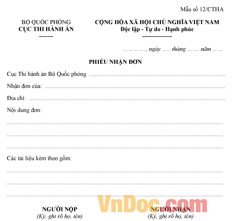 Mẫu phiếu nhận đơn
