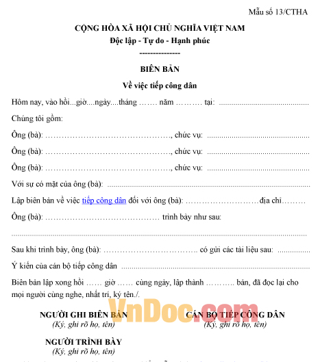 Mẫu biên bản về việc tiếp công dân